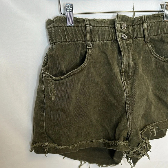 Zara vintage army green distressed denim stretch shorts size 6 - Picture 2 of 12